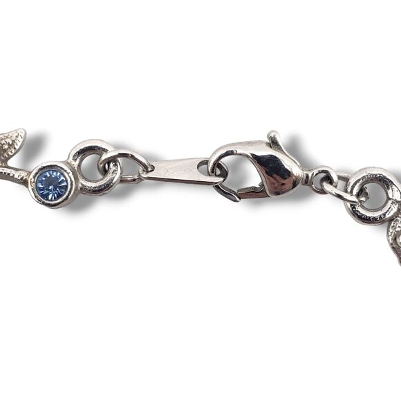 Silver Tone Leaf Vine Link Blue Rhinestone Collar Necklace Nice 18KTCH MCM Retro - Picture 5 of 11